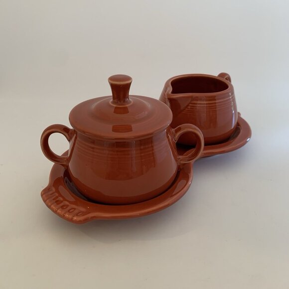Fiesta Fiestaware Creamer & Lidded Sugar Bowl w/ Tray Cinnabar Homer Laughlin - Picture 3 of 12